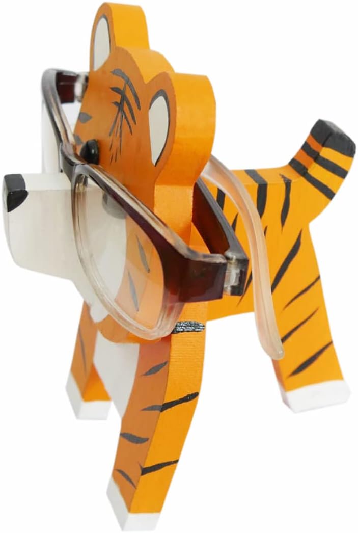 Red Dollar Handmade Wood Carved Animal Eyeglass Holder, Sunglasses Display Stand, Nightstand Home Office Desk Decor, Christmas Holiday New Year Business Gift for Men Women Adults (Tiger) - Image 2